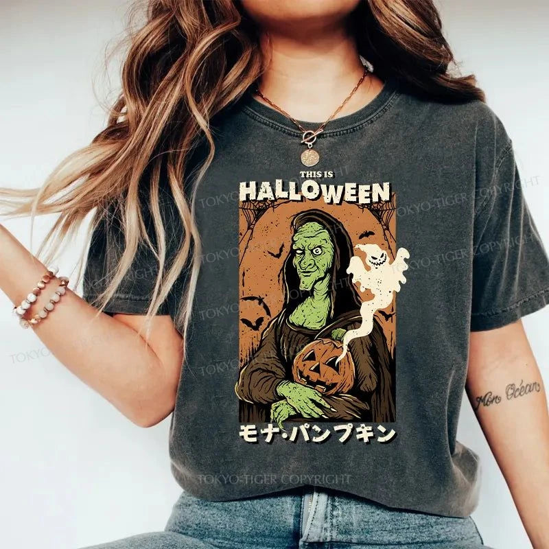 Tokyo-Tiger Mona Lisa Smile On Halloween Washed T-Shirt