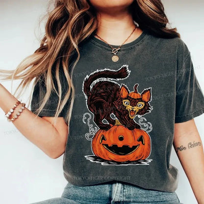 Tokyo-Tiger Fierce Cats And Pumpkins Washed T-Shirt