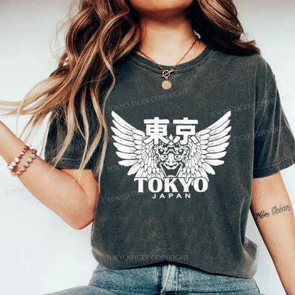 Tokyo-Tiger Japanese Tokyo Kanji Washed T-Shirt