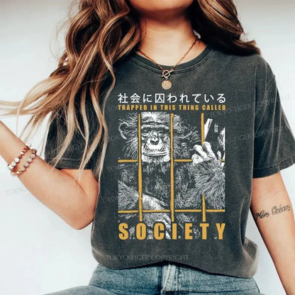 Tokyo-Tiger Trapped In Society Washed T-Shirt