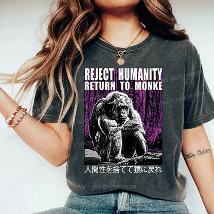 Tokyo-Tiger Reject Humanity Return To Monkey Japan Washed T-Shirt