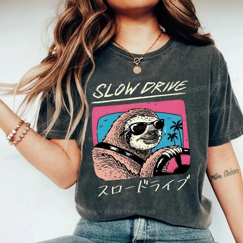 Tokyo-Tiger Slow Drive Sloth Washed T-Shirt