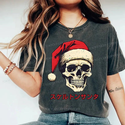 Tokyo-Tiger Skeleton Santa Claus Japanese Washed T-Shirt