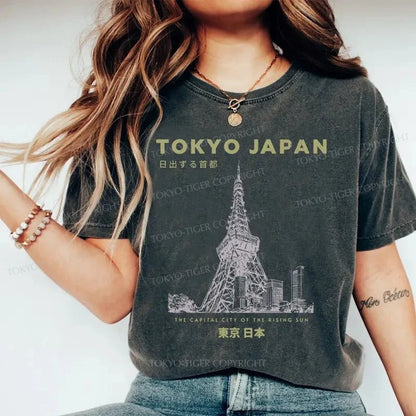 Tokyo-Tiger Tokyo Tower Japan Washed T-Shirt