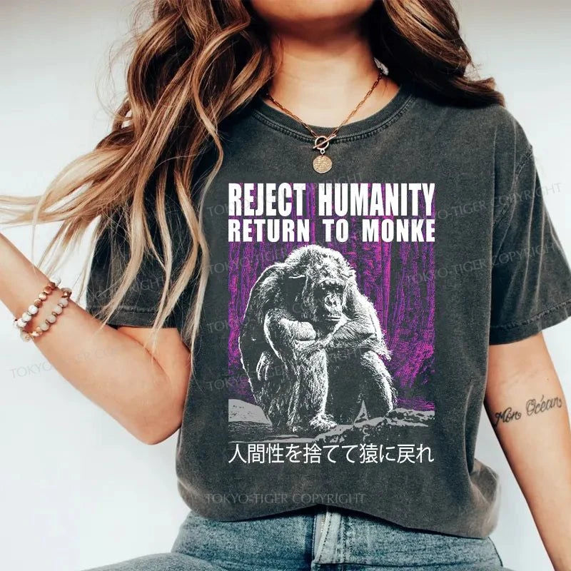 Tokyo-Tiger Reject Humanity Return To Monkey Washed T-Shirt