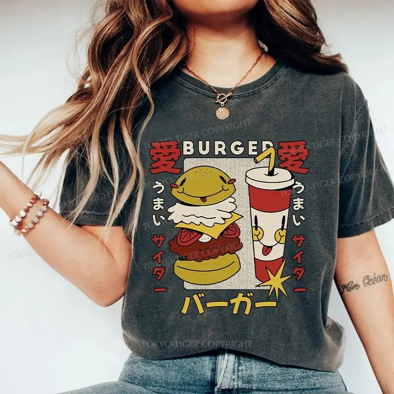 Tokyo-Tiger Burger And Soda Japanese Washed T-Shirt