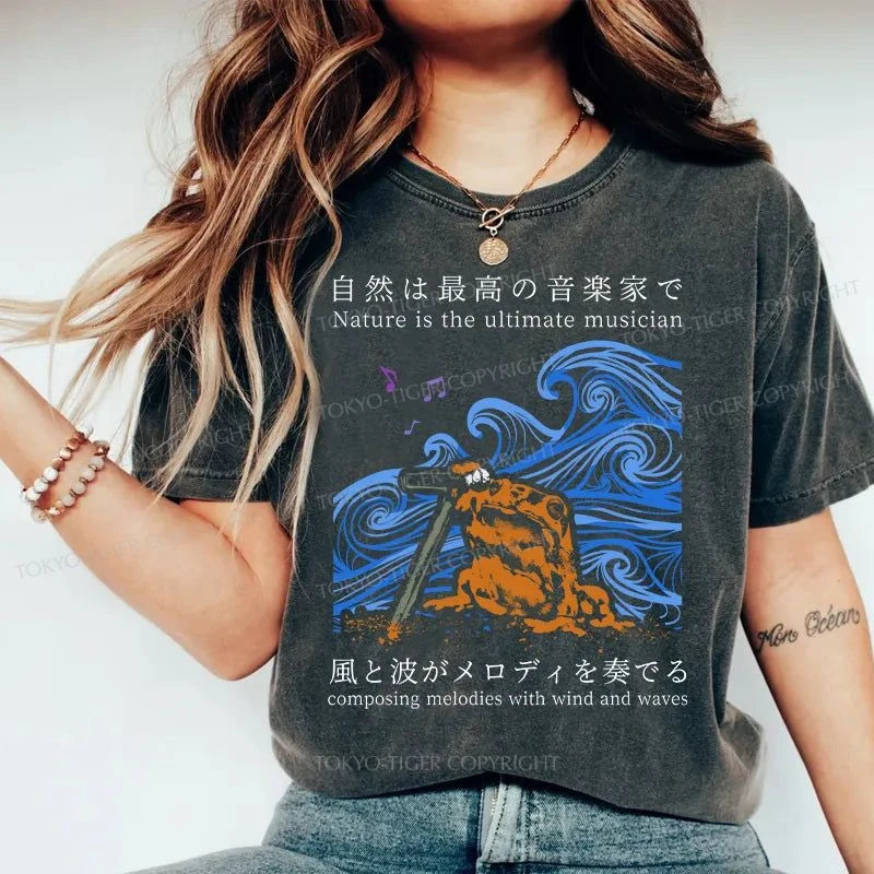 Tokyo-Tiger Frog Musician Washed T-Shirt