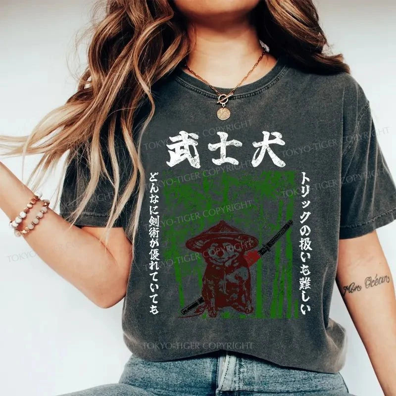 Tokyo-Tiger Samurai Dog Washed T-Shirt